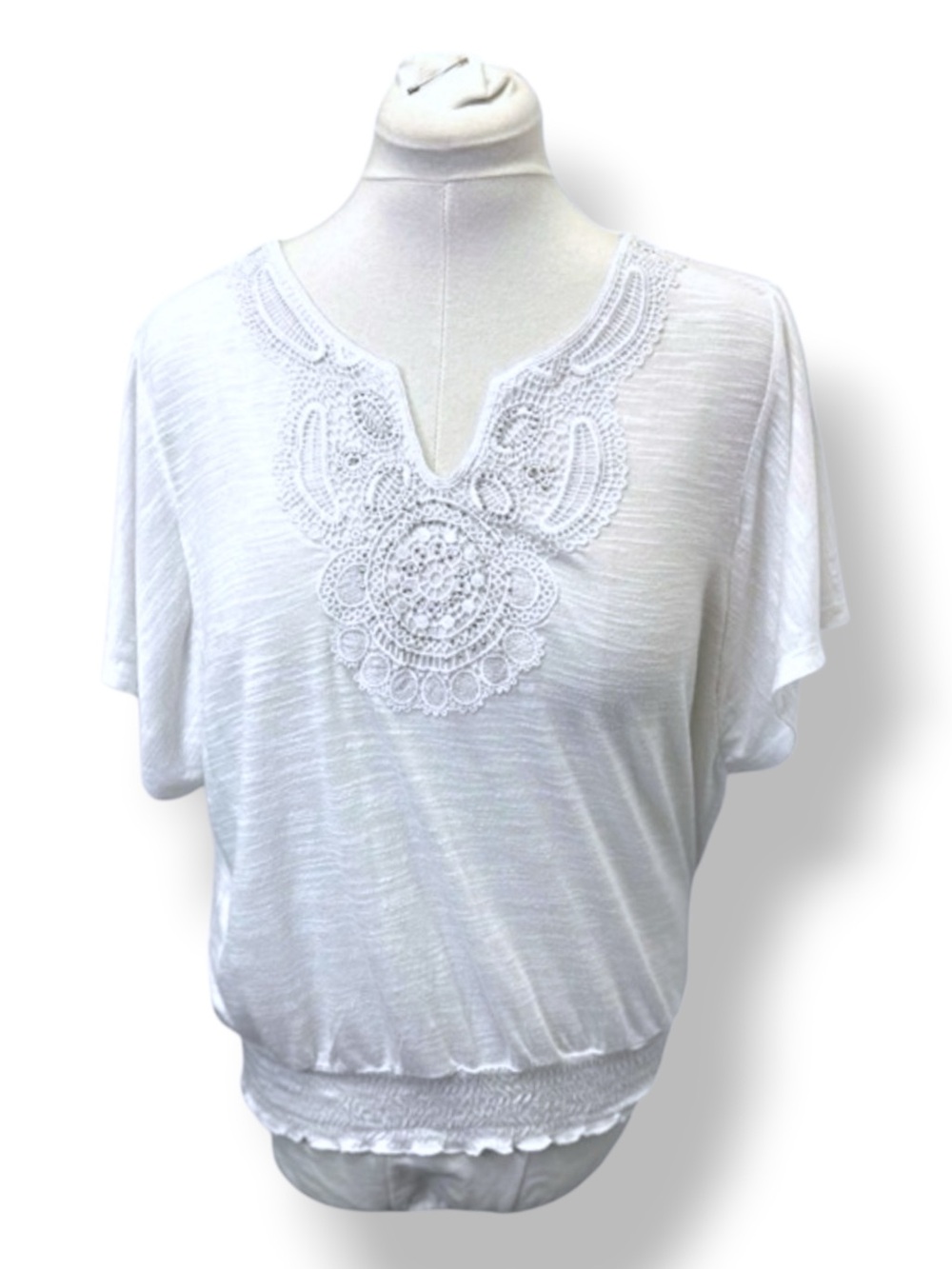 One World Live And Let Live Women’s Lace Accent Top White XL